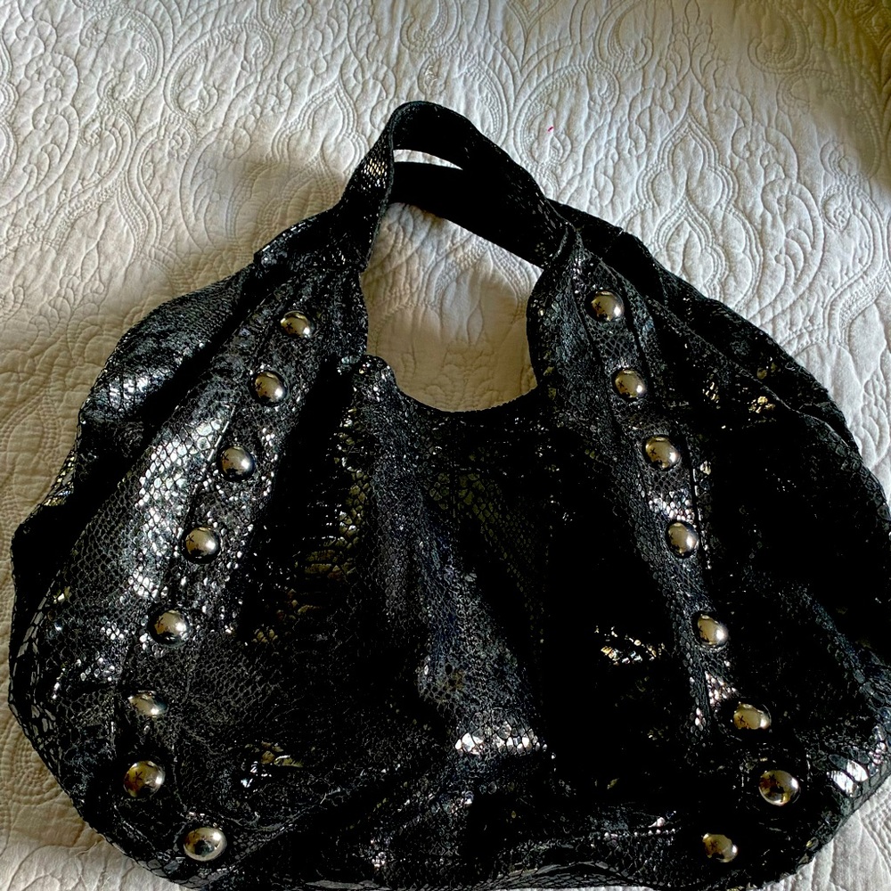 Black leather snake embossed purse